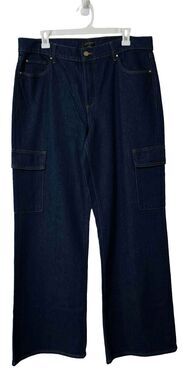 NWOT Ann Taylor Wide Leg Cargo Jeans Dark Blue High Rise #835582 Women's 10